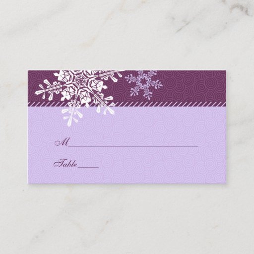 Customizable Purple White Snowflake Winter Wedding Place Cards Business Cards