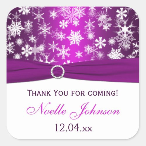 Purple White Snowflakes Bridal Shower Sticker