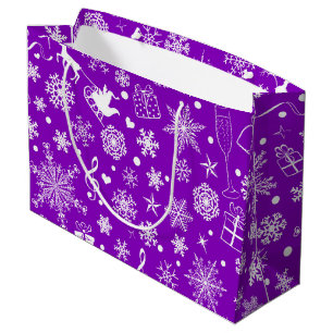 Purple White Snowflakes Christmas Icons Holiday Large Gift Bag
