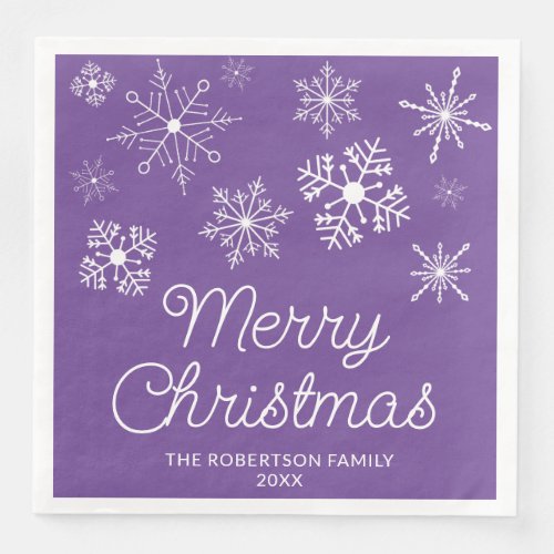 Purple White Snowflakes Christmas Party Paper Dinner Napkins
