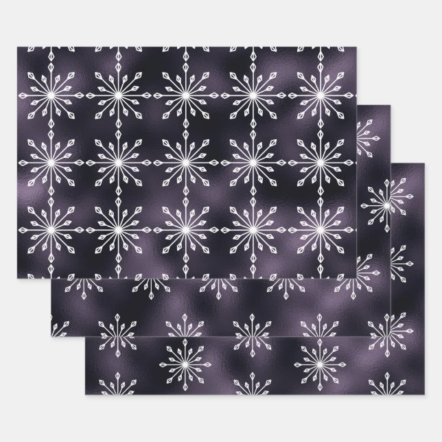 Purple White Snowflakes Christmas Wrapping Paper Sheets (Set)