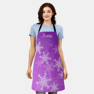 Purple White Snowflakes Minimalist Christmas Name Apron