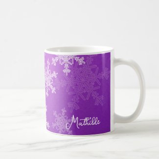 Purple White Snowflakes Minimalist Christmas Name