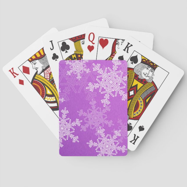 Purple White Snowflakes Minimalist Christmas Poker Cards (Back)