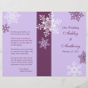 Purple White Snowflakes Winter Wedding Program