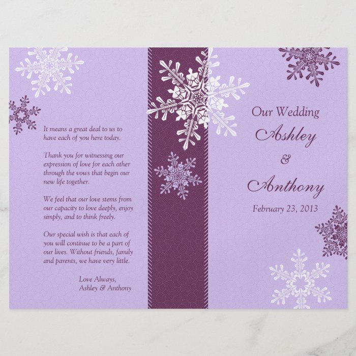 Purple White Snowflakes Winter Wedding Program Flyers