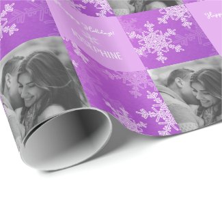 Purple White Snowlfake Minimalist Photo Christmas 