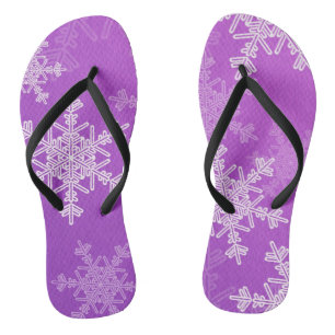 Purple White Snowllakes Minimalist Christmas Flip Flops