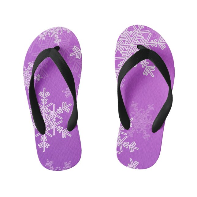 Purple White Snowllakes Minimalist Christmas Kid's Flip Flops (Footbed)