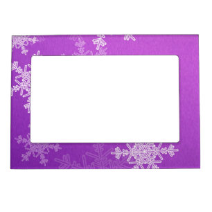 Purple White Snowllakes Minimalist Christmas Magnetic Frame