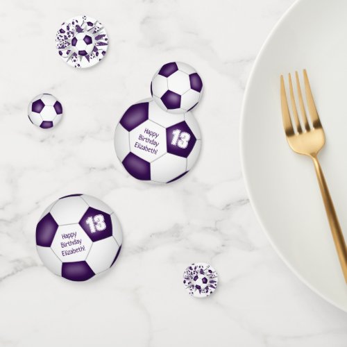 Purple white soccer ball blowout birthday party confetti