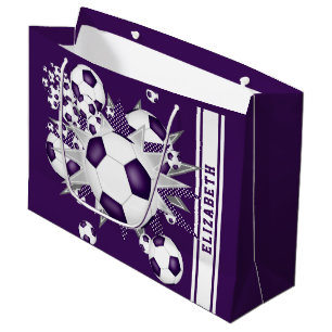 purple white soccer ball blowout personalized large gift bag