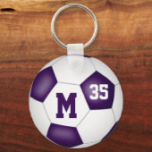 purple white soccer ball goal girls' team spirit keychain (Back)