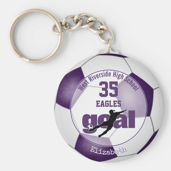 purple white soccer ball goal girls' team spirit keychain