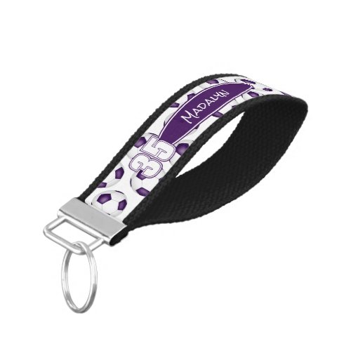 purple white soccer balls pattern keychain wristlet