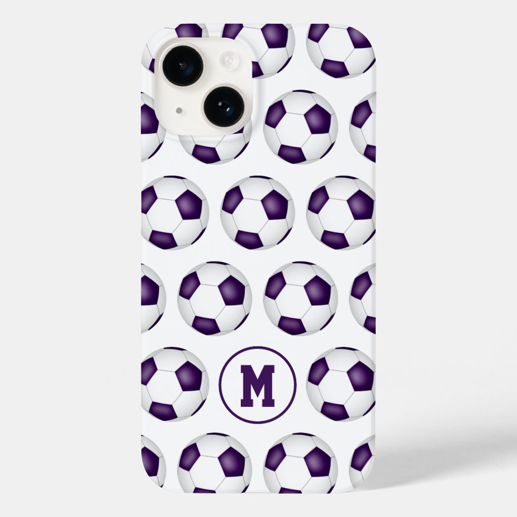 purple white soccer balls pattern monogrammed Case-Mate iPhone case
