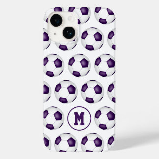 purple white soccer balls pattern monogrammed Case-Mate iPhone 14 case