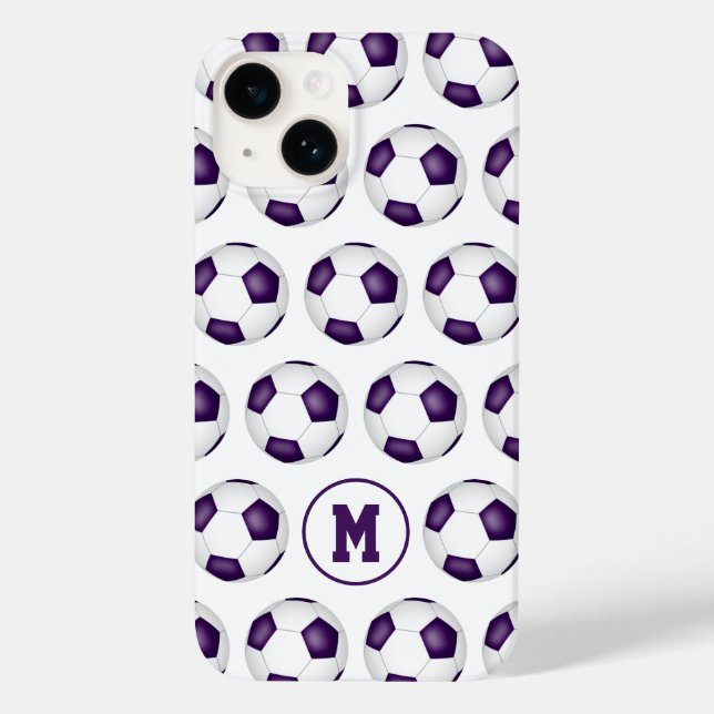 purple white soccer balls pattern monogrammed Case-Mate iPhone case (Back)