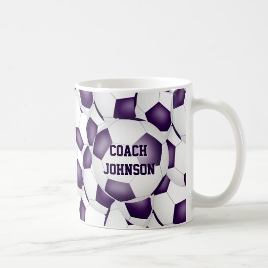 purple white soccer school team colors coach gift coffee mug