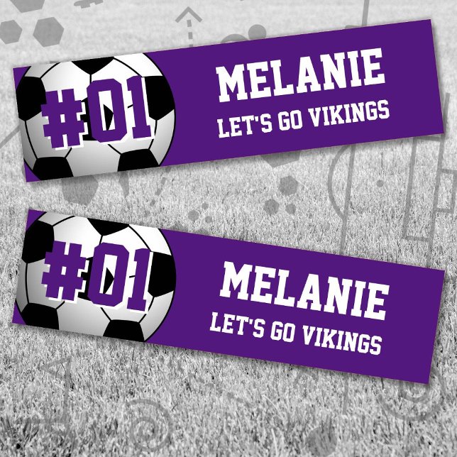Purple White Soccer Team Bumper Sticker (Purple and White Soccer Let's Go Team Bumper Sticker. Celebrate your high school or college athlete.)
