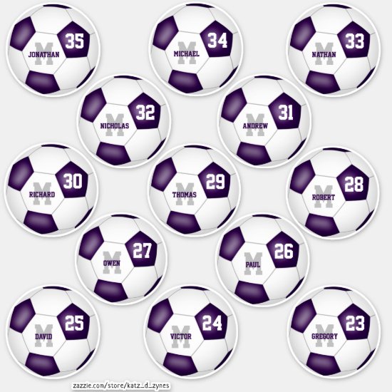 purple white soccer team colors 13 players sticker