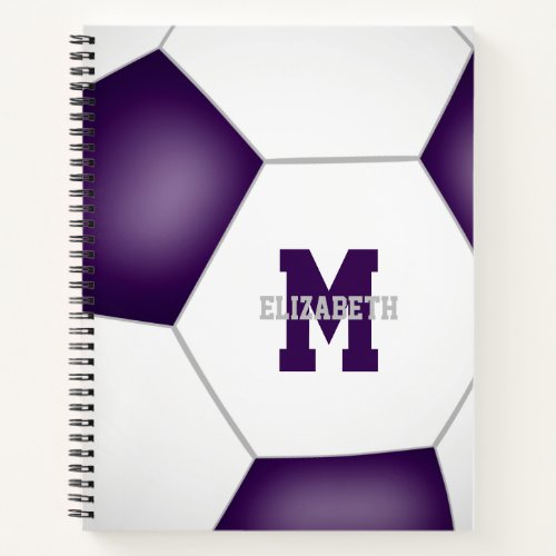 purple white soccer team colors monogrammed notebook
