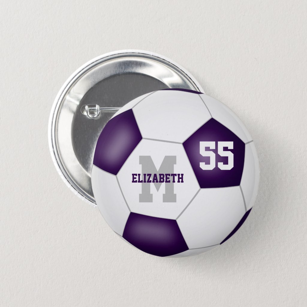 purple white soccer team colors personalized button