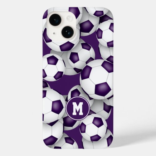 Purple white soccer team colors sports pattern Case_Mate iPhone 14 case