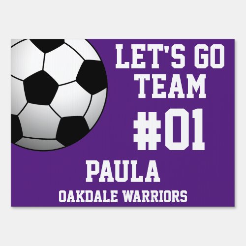 Purple White Soccer Team Sign