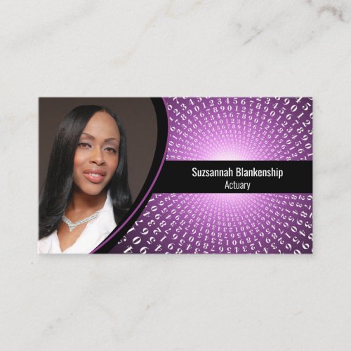 Purple White Spiral Numbers Custom Photo QR Code Business Card