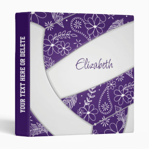 purple white sports paislies feathers volleyball 3 ring binder