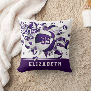purple white sports room girls basketballs stars throw pillow