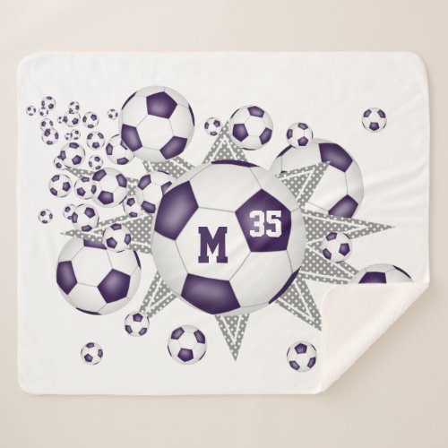 purple white sports room soccer ball blowout sherpa blanket