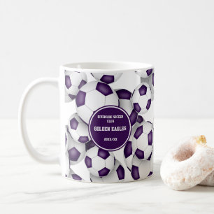 Purple white sports team colors soccer coach name coffee mug