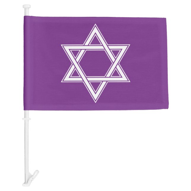 Purple White Star of David Funeral Procession Car Flag (Front)