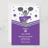 Purple & White Stars Cheer Cheer-leading Party Invitation (Back)