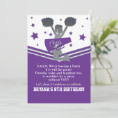 Purple & White Stars Cheer Cheer-leading Party Invitation (Standing Front)