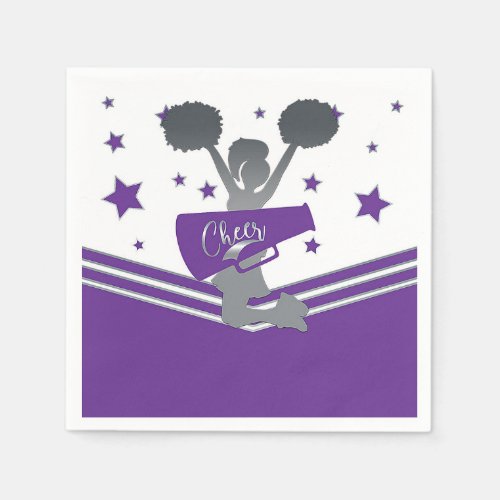 Purple  White Stars Cheer Cheer_leading Party Paper Napkins