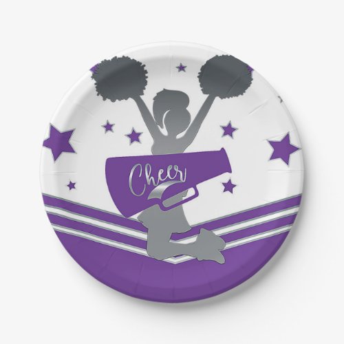 Purple  White Stars Cheer Cheer_leading Party Paper Plates