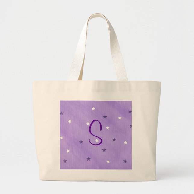 Purple & White Stars, Monogram tote bags template (Front)