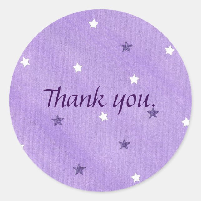 Purple White Stars on Lavender Thank you Stickers (Front)