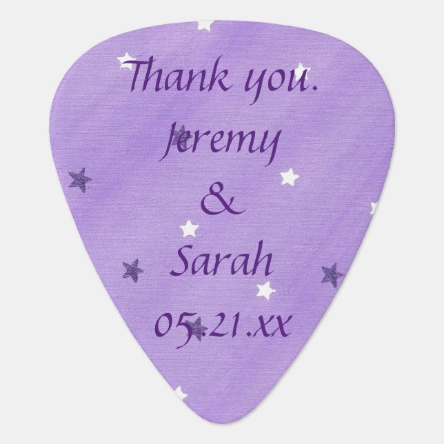 Purple White Stars Personalized Guitar Picks Favor (Front)