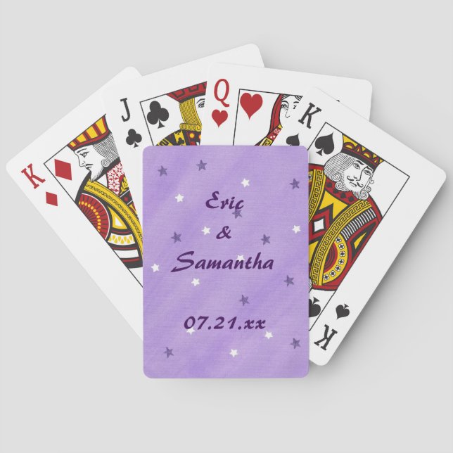 Purple White Stars Personalized Wedding Favors Poker Cards (Back)
