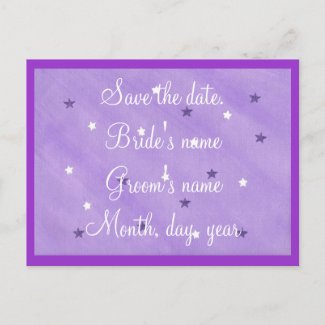 Purple & White Stars Save the date Postcards