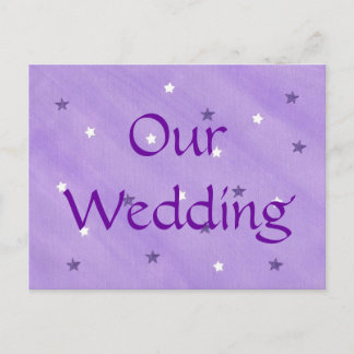 Purple & white stars, wedding invitation postcards