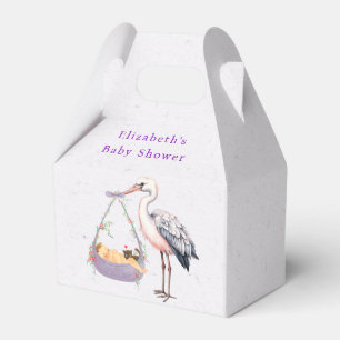 Purple White Stork Baby Shower  Favor Boxes