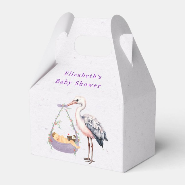 Purple White Stork Baby Shower  Favor Boxes (Front Side)
