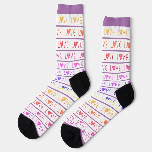 PURPLE & WHITE STRIPE VALENTINE'S DAY LOVE SOCKS (Left)