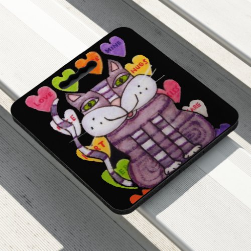 Purple White Striped Cat Green Eyes Candy Hearts Seat Cushion
