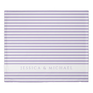 Purple & White Striped Pattern Name Duvet Cover